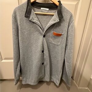 Gray Button-Up Fleece Sweater with Contrast Collar